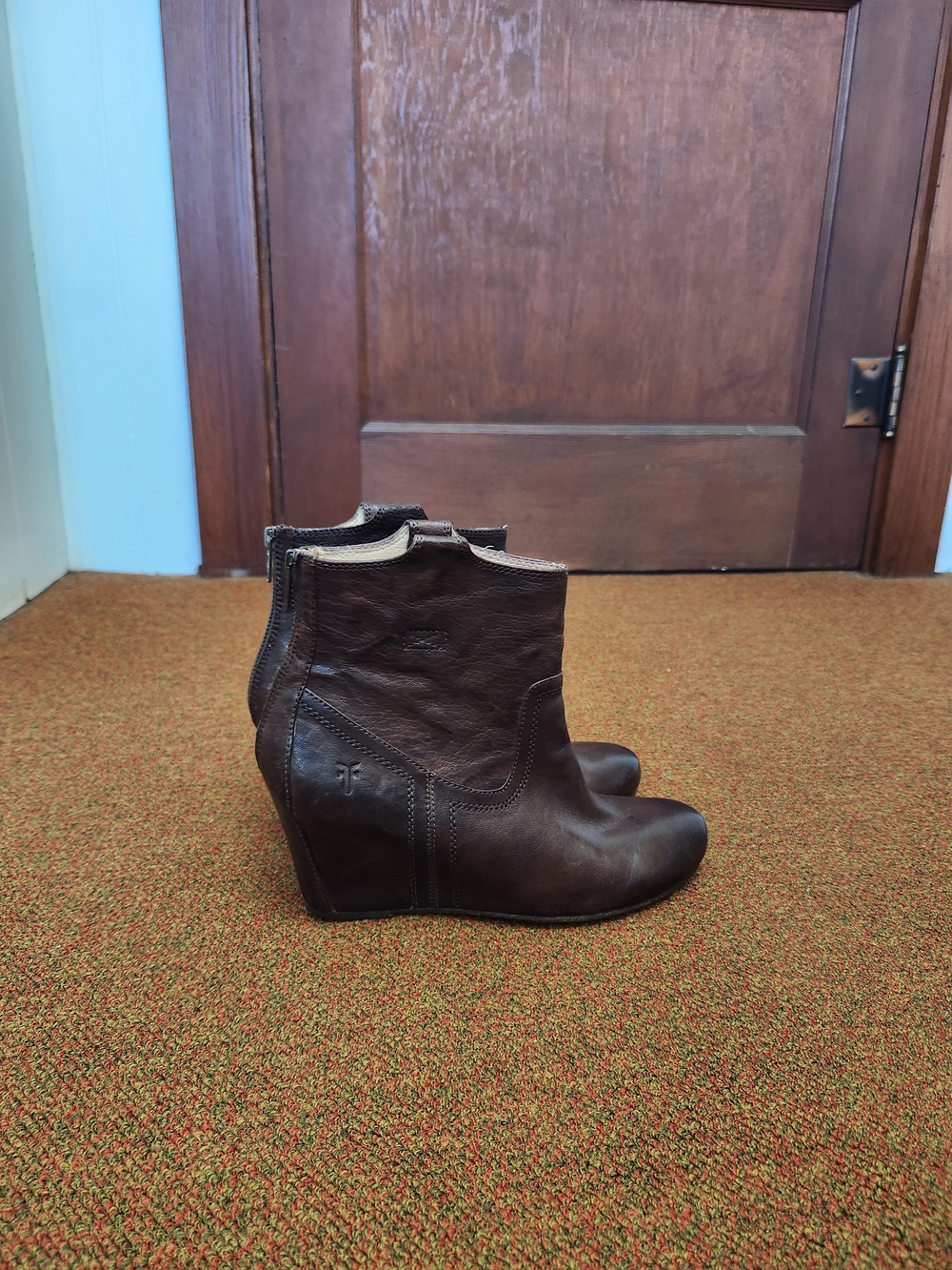 Frye Carson Wedge Brown Leather Bootie